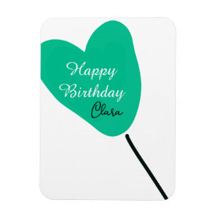 Íman Coração verde feliz aniversário branco balão preto
