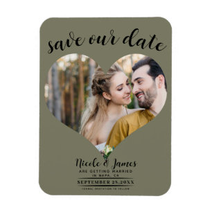 Íman Coração Verde Oliva Foto Casamento Salve a Data
