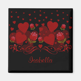 Íman Coração vermelha, rosas vermelhas para o Dia de os