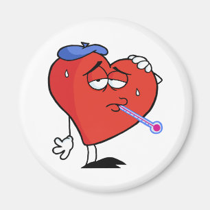 Íman Coração vermelho doente com um termômetro em su