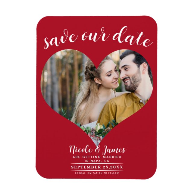Íman Coração Vermelho Foto Casamento Salve a Data (Vertical)