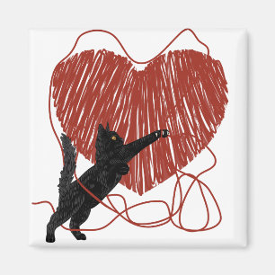 Íman Coração Vermelho Negra Reproduzindo Gato Negra