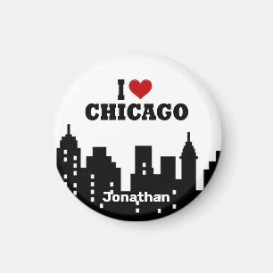Íman Coração Vermelho Personalizado I Love Chicago