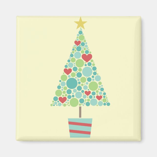 Íman Corações bonitos pastam árvore de Natal moderna (Frente)