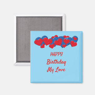 Íman Corações de Amor Vermelho e Azul sobre fundo azul
