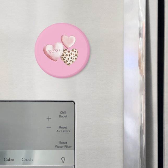 Íman Corações de Impressão do Leopardo XOXO Rosa (In Situ (Fridge))