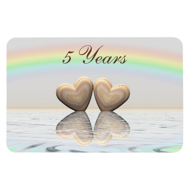 Íman Corações de Madeira do 5 Aniversário (Horizontal)