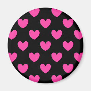 Íman Corações de polca cor-de-rosa fuchsia em preto