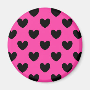 Íman Corações de polca-preta em rosa-fuchsia