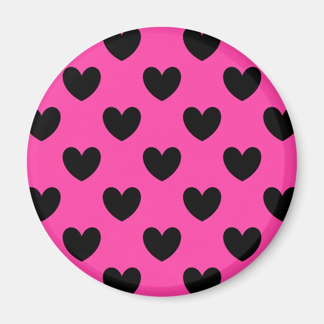 Íman Corações de polca-preta em rosa-fuchsia (Frente)