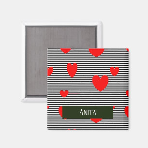 Íman Corações e listras vermelhas personalizadas