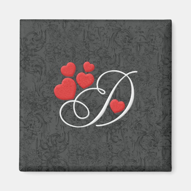 Íman Corações elegantes - letra D (Frente)