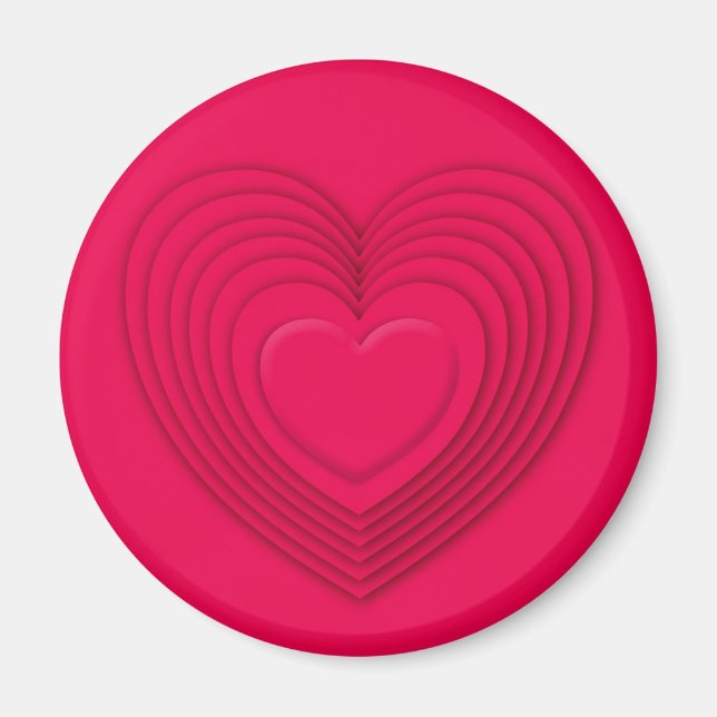 Íman Corações em camadas 3d - rosa vermelho (Frente)