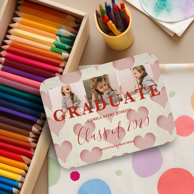 Íman Corações Graduação Pré-K 3 Fotos Textura Têxtil (Criador carregado)