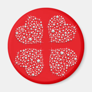 Íman Corações Silver Star em Fundo Vermelho