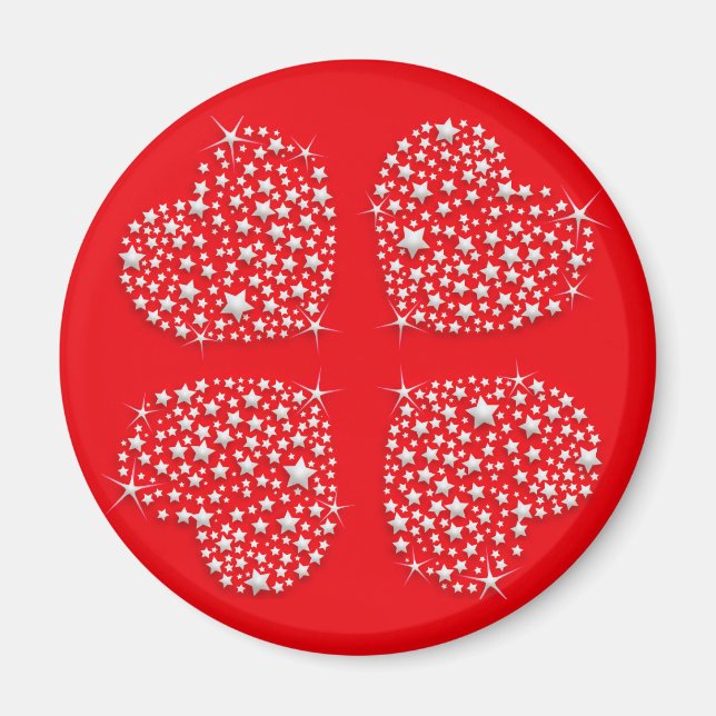 Íman Corações Silver Star em Fundo Vermelho (Frente)