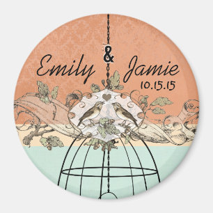 Íman Coral & Aqua Bird Cage Scroll Magnet