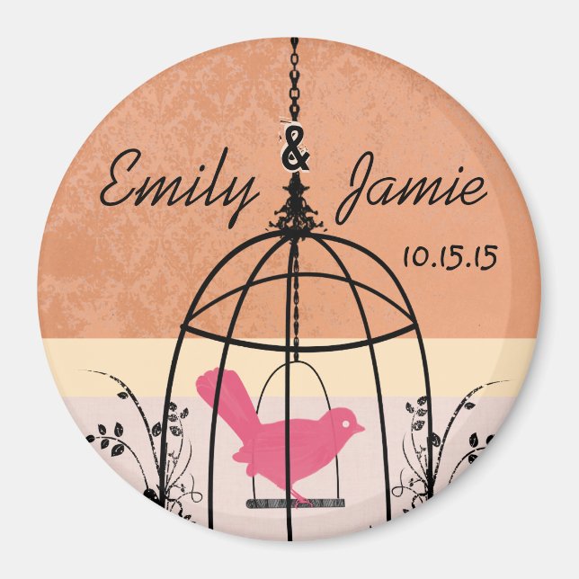 Íman Coral Bird Cage Wedding Magnets ou Personalize (Frente)