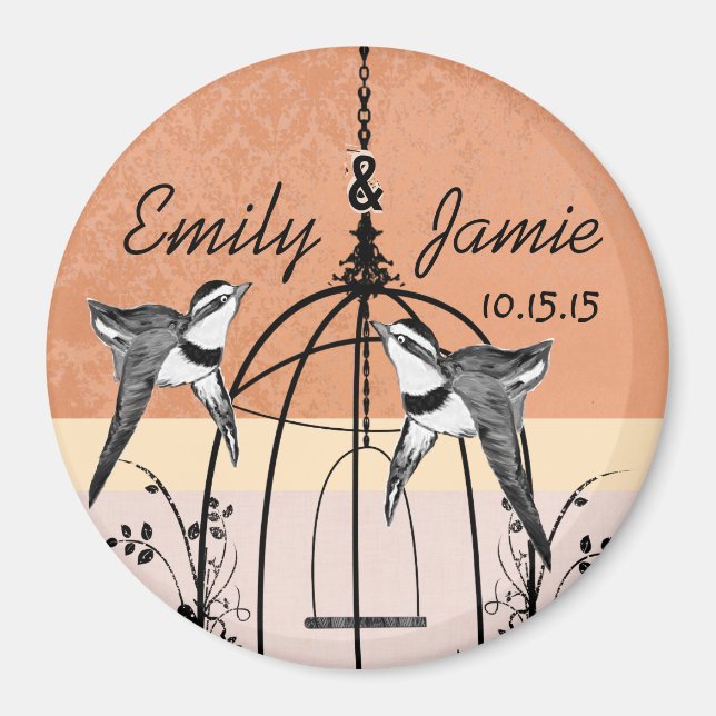 Íman Coral Bird Cage Wedding Magnets ou Personalize (Frente)