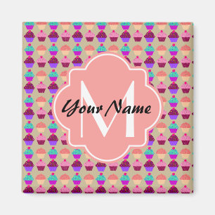 Íman Coral Cupcake Personalized Name, Custom Monogram