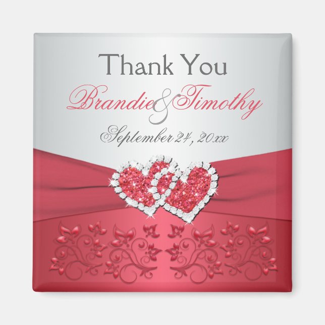 Íman Coral Rosa, Cinza Floral Favor Magnet (Frente)