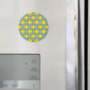 Íman Corante amarelo e azul-bebê, latido, quatrefoil