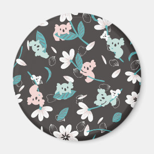 Íman Corante Koala Pattern Cute Animal e Floral