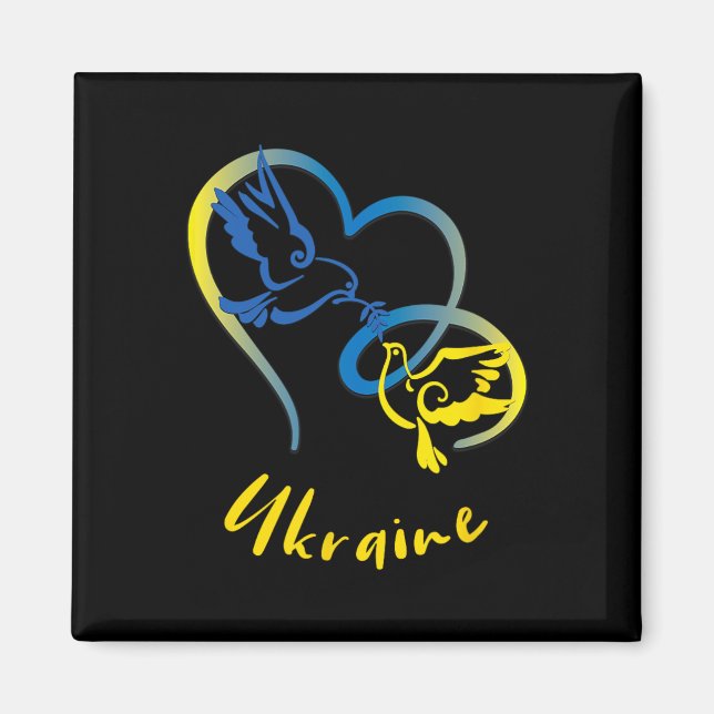Íman Cores da Bandeira da Ucrânia Pombas e Corações da  (Frente)