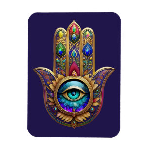 Íman Cores de Pavão Dourado Hamsa Safira Verde Terceiro