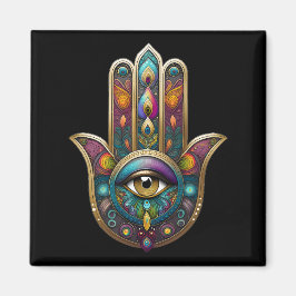 Íman Cores de Pavão Hamsa com Terceiro Olho Dourado