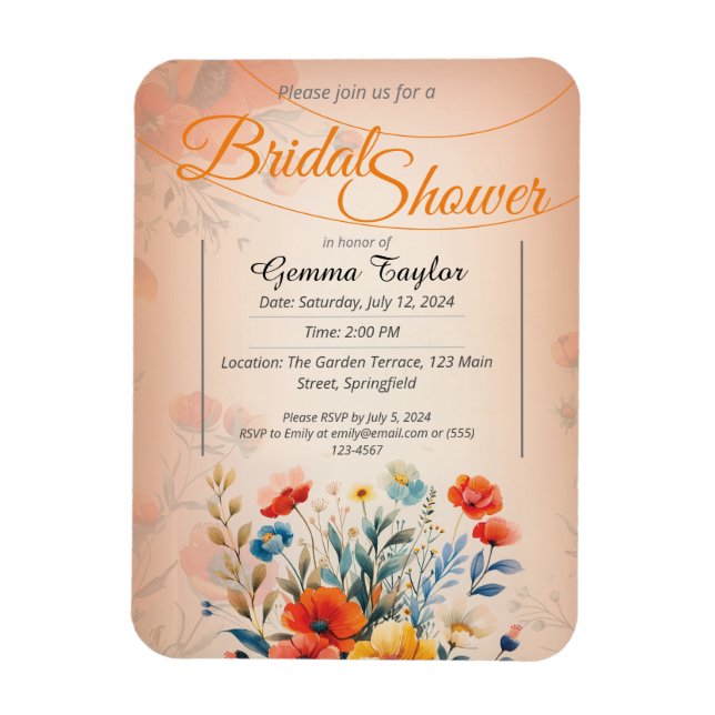 Íman Cores laranja e pastéis com design de flores pinta (Vertical)