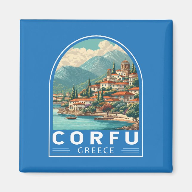 Íman Corfu Grécia Emblema de Viagem Arte (Frente)
