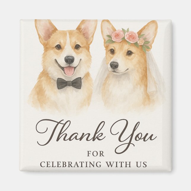 Íman Corgi Aquarela Casamento Obrigada (Frente)