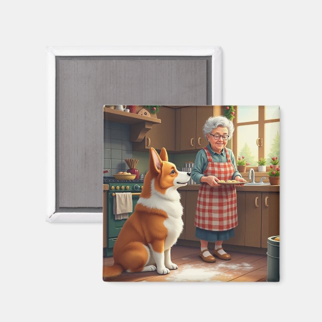 Íman Corgi Baking with Grandma Christmas Painting (Front/Back)