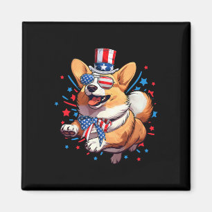 Íman Corgi Cachorro 4 De Julho Americano Bandeira Usa P