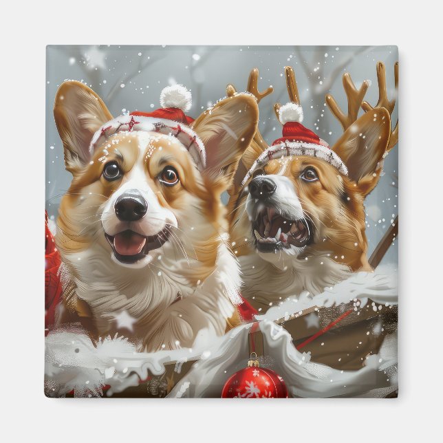 Íman Corgi Cachorro Festivo (Frente)