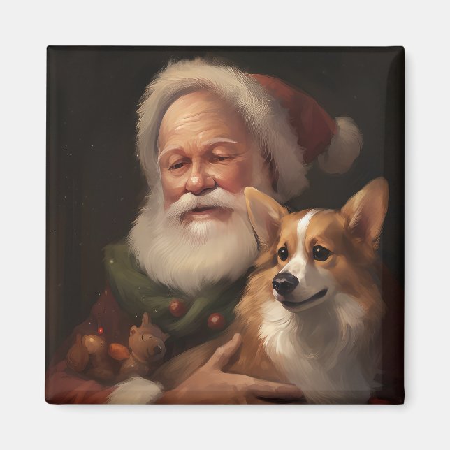 Íman Corgi com Papai Noel Natal Festivo (Frente)