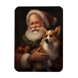 Íman Corgi com Papai Noel Natal Festivo