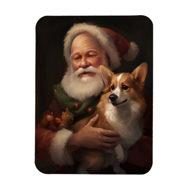 Íman Corgi com Papai Noel Natal Festivo (Vertical)