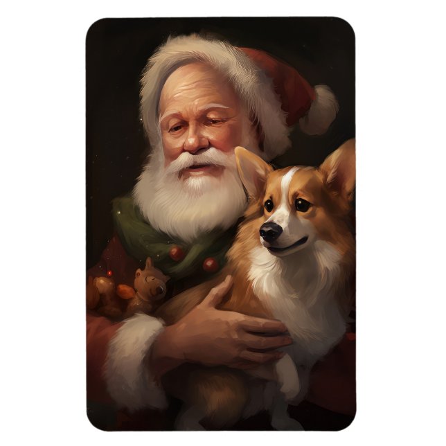 Íman Corgi com Papai Noel Natal Festivo (Vertical)