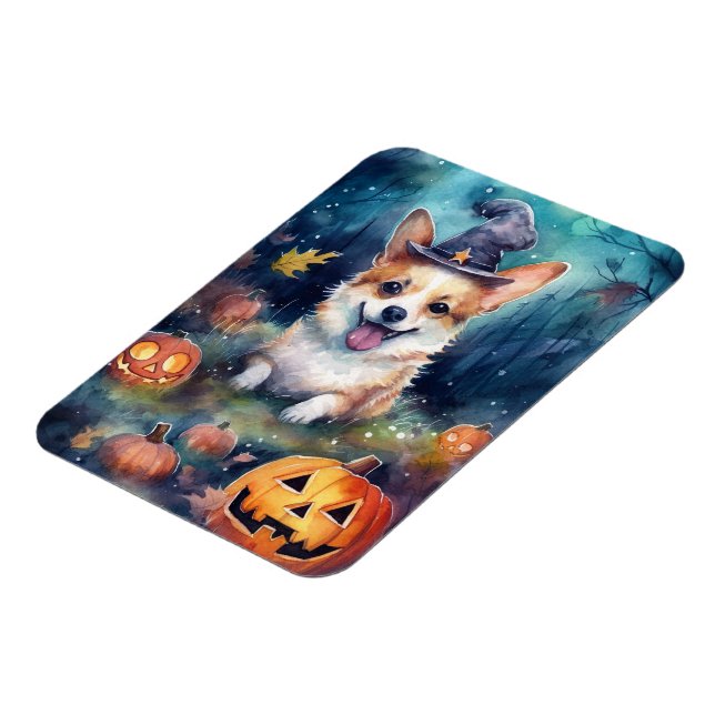 Íman Corgi de Halloween com Abóboras Assustador (Left Side)