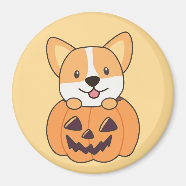 Íman Corgi Em Cachorros De Pumpkin Cute Feliz Magneta D (Frente)