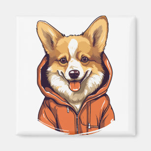 Íman Corgi Engraçado Vestindo Moletom