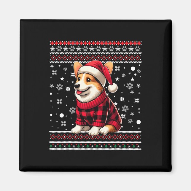 Íman Corgi Funny Ugly Buffalo Xadrez Papai Noel Natal (Frente)
