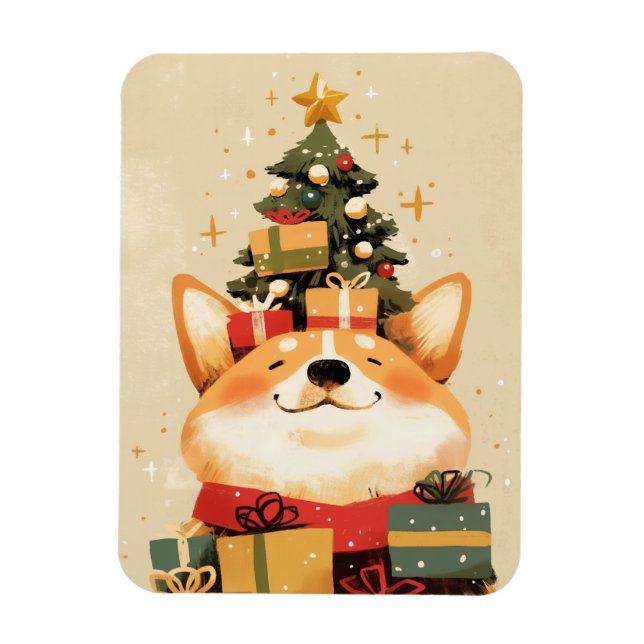 Íman Corgi galês adorável com presentes de Natal (Vertical)