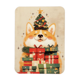 Íman Corgi galês adorável com presentes de Natal