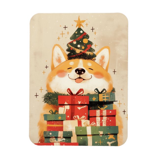Íman Corgi galês adorável com presentes de Natal (Vertical)