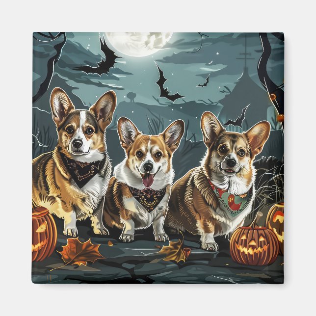 Íman Corgi Halloween Assustador (Frente)