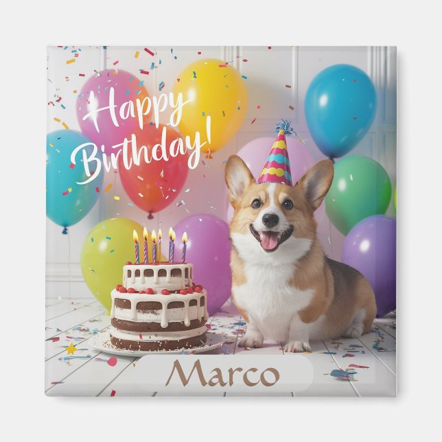 Íman Corgi Happy Birthday (Frente)