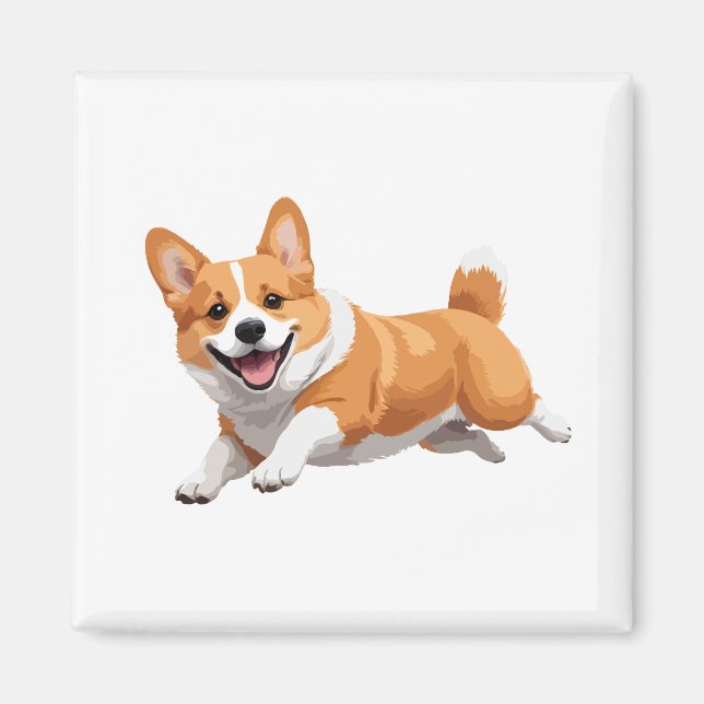 Íman Corgi Happy Playful Brincando No Ar (Frente)